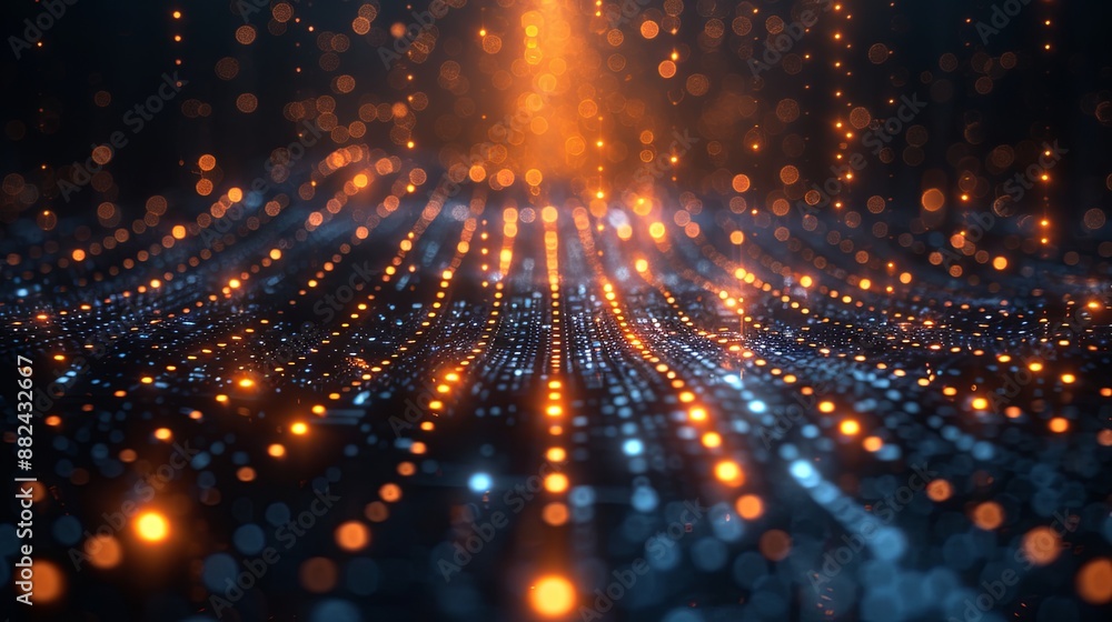 Poster An Abstract Binary Code Pattern Displaying Glowing Orange and Blue Lights