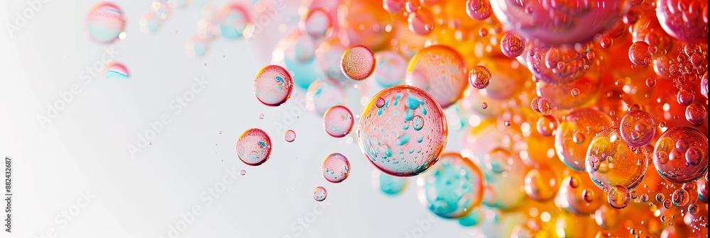 Poster observing a close-up view of vibrant multicolored bubbles suspended in a liquid