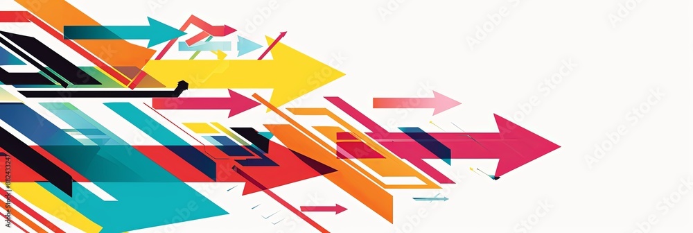 Poster vibrant and abstract design featuring colorful arrows on a white background