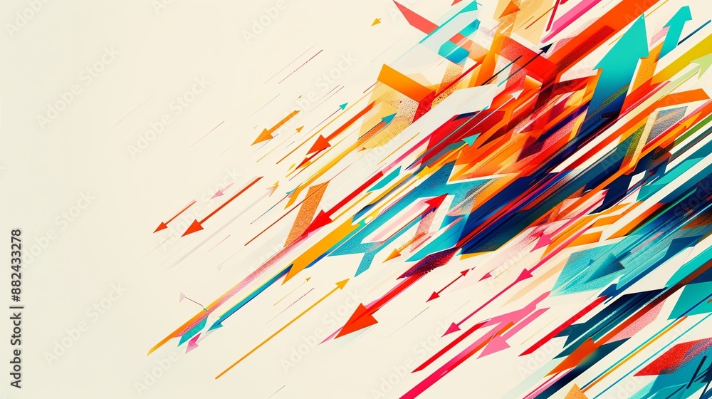 Poster colorful abstract artwork featuring dynamic arrows on a clean white background