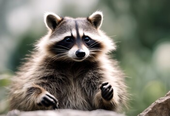 Fototapeta premium olated rock funny making gesture white raccoon background animal wild face cute baby humor isolated happy finger music snout grey joy camera mask wildlife 1