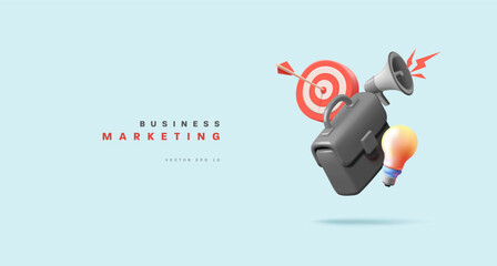 Business, marketing, briefcase, target, light bulb, loudspeaker. For marketing, information, promotion, business, and success concepts. Vector