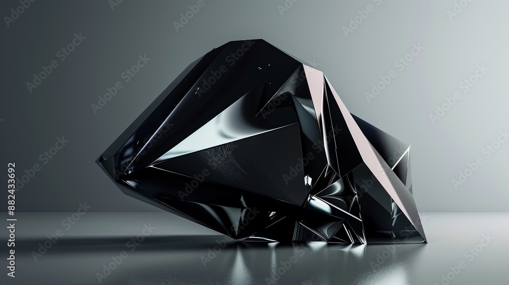 Poster Sleek Black Geometric Shape Set Against a Reflective Surface, Creating a Striking Visual Contrast