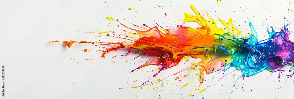 Poster colorful rainbow paint splatter explosion on a clean white background for a vibrant display