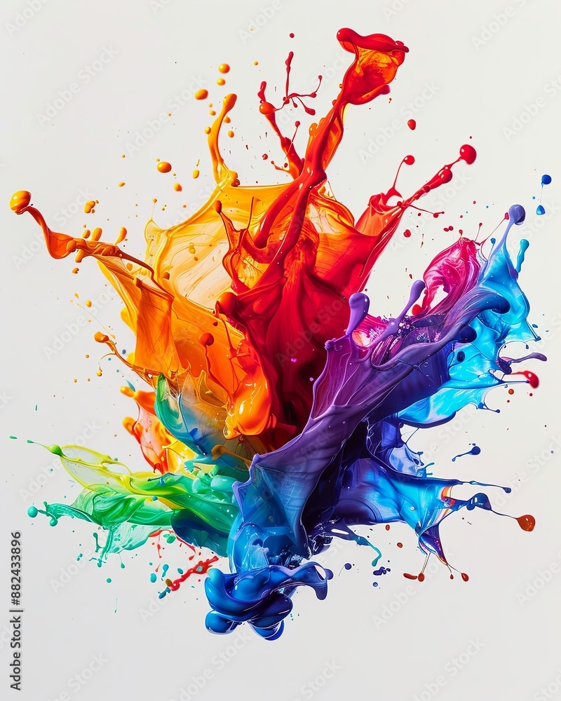 Poster colorful frozen rainbow paint exploding in a vibrant display against a clean white background