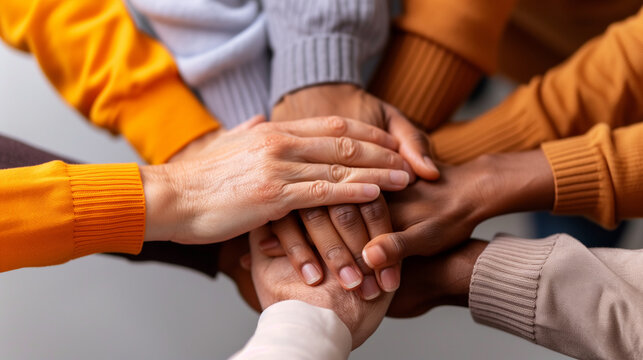 Diverse hands coming together in a circle unity diversity  community