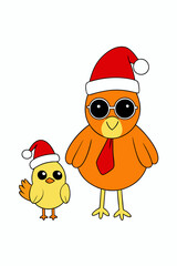 Cute and Funny Little Chicken in Santa Hat - Christmas Vector Graphic