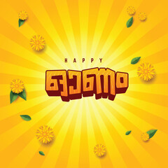 Happy Onam Malayalam typography vector illustration design with floral background