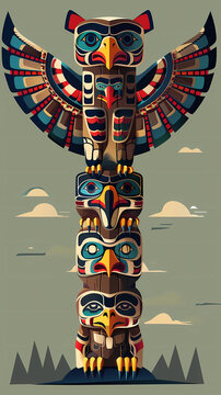 Colorful illustration of a totem pole
