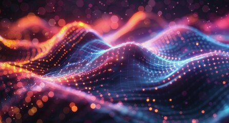 Fototapeta premium Abstract Blue And Orange Wavy Lines With Bokeh Lights