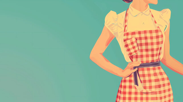Vintage style illustration of a smiling woman wearing an apron