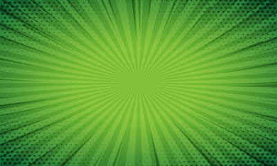 Obraz premium Green comic book background with halftone dots. Vector illustration.