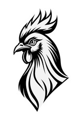 Rooster black and white isolated logo or symbol. Can be used as emblem or mascot for sports or other products.