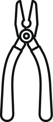 Simple line drawing of pliers holding on tight, representing concepts such as construction, repair, and diy projects