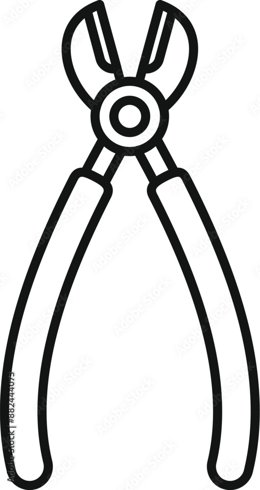 Poster simple line drawing of a pair of cutting pliers with their handles spread open