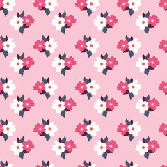 Cute kawaii pastel pink floral pattern background