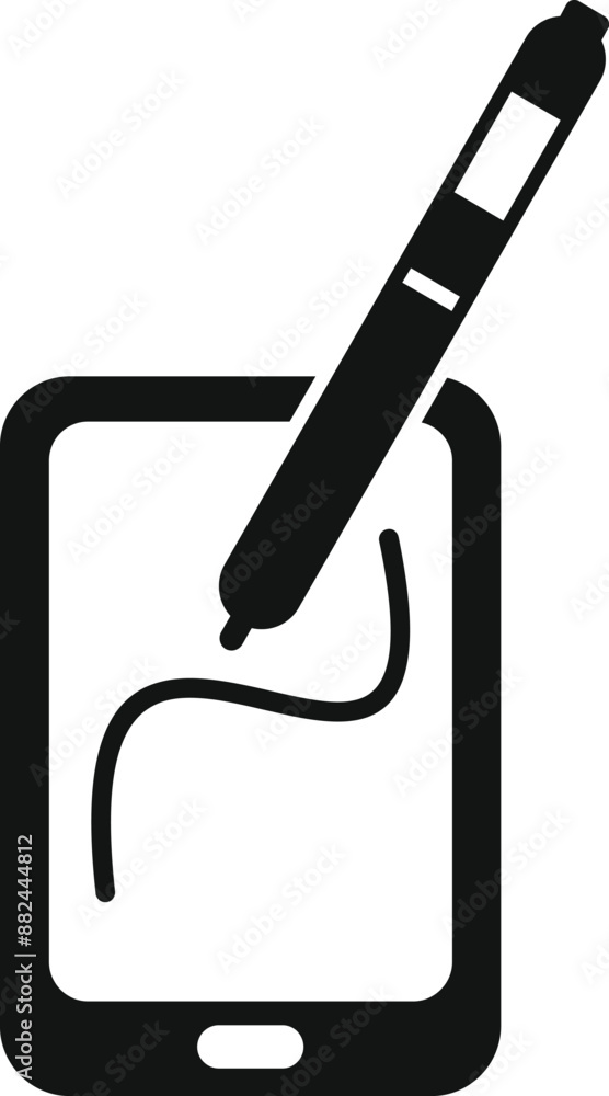 Poster this simple icon represents the concept of signing a document digitally using a mobile phone and a s