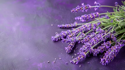 Minimalist lavender bouquet on neon background with spacious left area for versatile design
