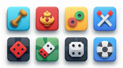 This image showcases various board game icons featuring a clean and modern design style, ideal for digital platforms and applications focused on interactive and engaging gameplay.