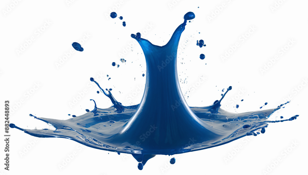 Poster blue liquid water splash isolated on a transparent background, clear motion flow splashing effect de