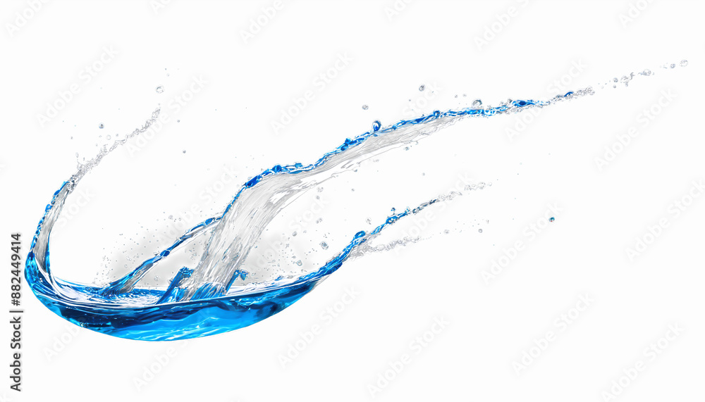 Poster blue liquid water splash isolated on a transparent background, clear motion flow splashing effect de