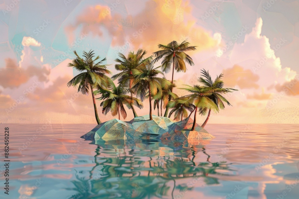 Aufkleber a serene scene featuring palm trees on a small island in the middle of the ocean