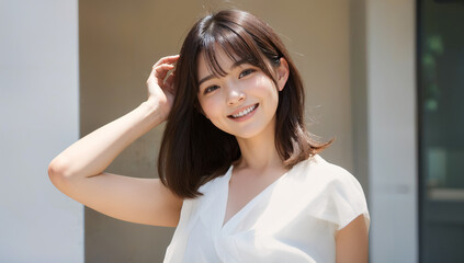 夏服を着た 笑顔の女性 Generative AI