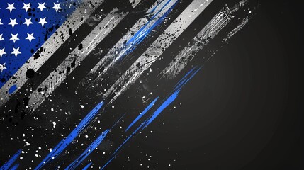 This image features an abstract design of an American flag with splattered paint and a distinct blue line, representing support for law enforcement.