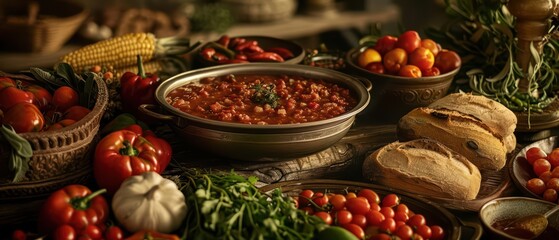 During the feast, the gazpacho and chili pots seemed to glow, creating a supernatural scene that captivated all the guests