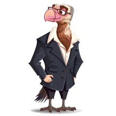 Vulture Business Casual animal fashion cartoon isolated whitebackground