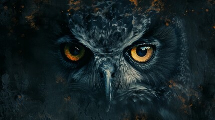 A predominantly dark abstract background with subtle orange accents, creating a moody and atmospheric composition that evokes a sense of mystery and intrigue.