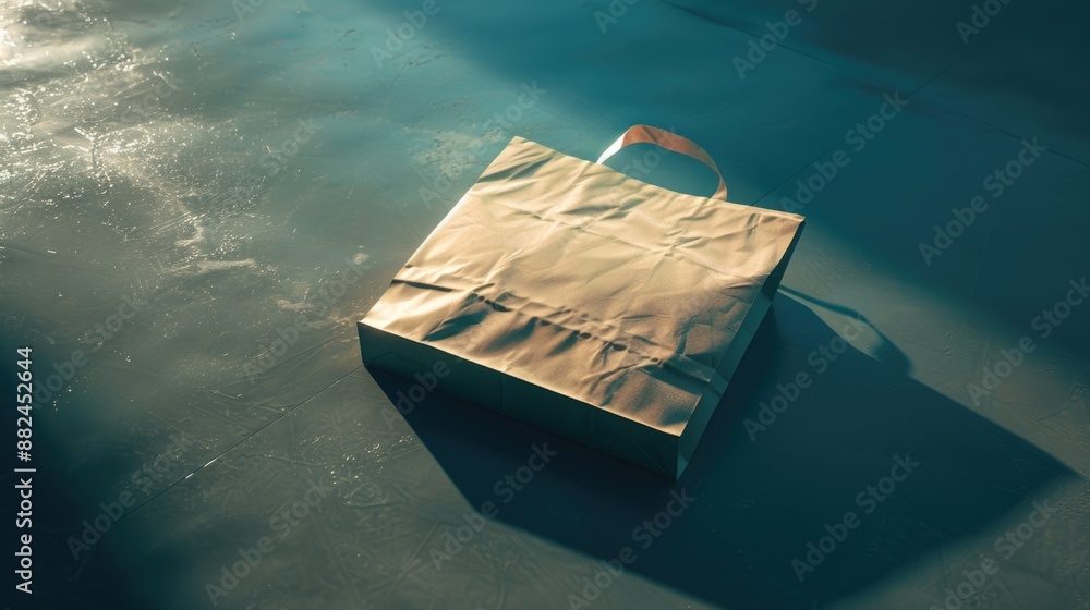 Aufkleber a simple paper bag sits on a table, empty and unassuming