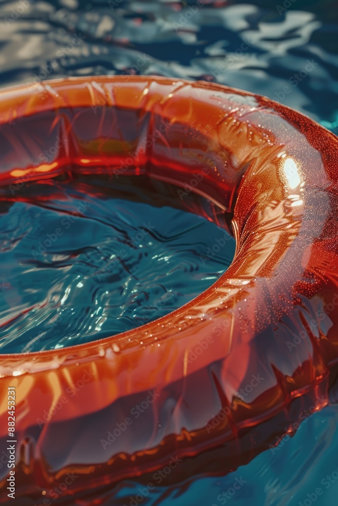 Poster a life preserver floating on the surface of a pool of water, ready to be used for rescue purposes