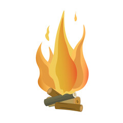 Fire flame and firewood, flat style, cartoon
