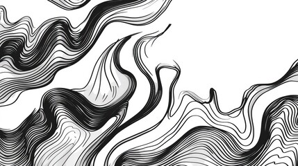 An intricate black and white illustration featuring elegant lines forming abstract waves, portraying movement and grace, making it a modern piece of art for visual appeal.