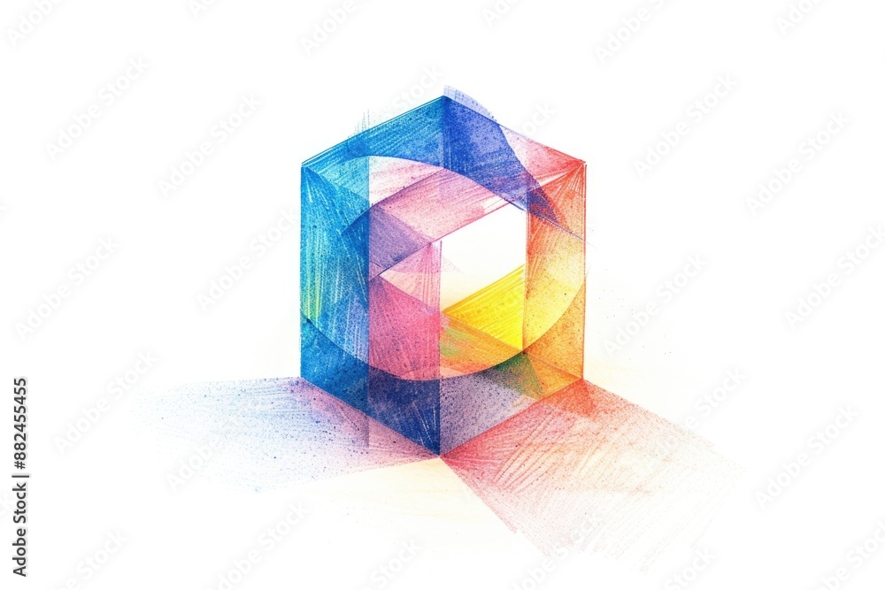 Poster a colorful 3d cube with a rainbow inside