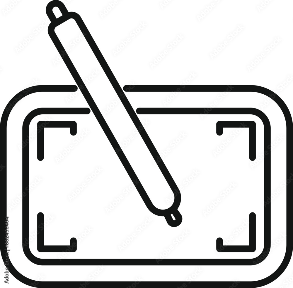 Poster simple and modern line art icon of a graphic tablet and stylus, perfect for representing digital art