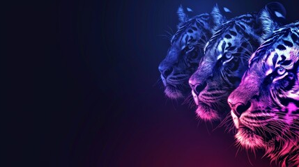 Minimalist neon animals background with vibrant colors and spacious left area for versatile use, banner