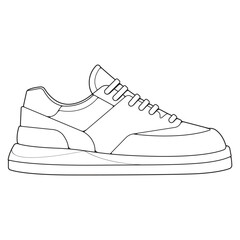 Black and white contour vector illustration of shoes. sneakers, unisex, outline sneakers. vector line.