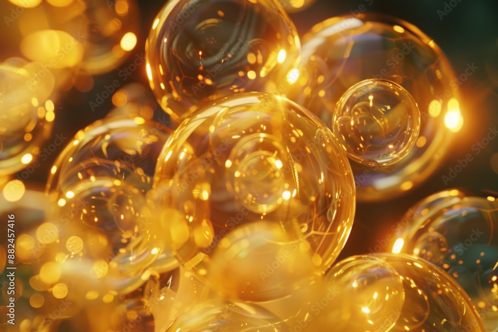 Poster a cluster of bubbles suspended in the air, with varying sizes and shapes