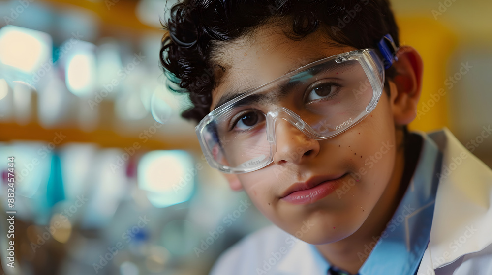 Aufkleber the close up picture of the young hispanic scientist student looking at the camera while wearing the
