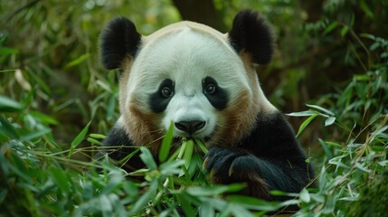 Fototapeta premium Close-up of a Panda Eating Bamboo.