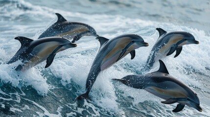 Obraz premium Dolphins jumping out of the water.