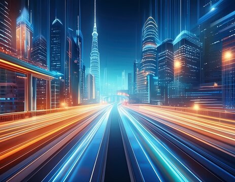 Illustration of big data in a high-speed upload and download process. Abstract background of futuristic digital technology in high speed data traffic. 