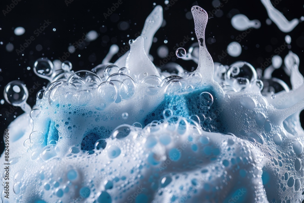 Poster A close-up view of a foamy object with numerous bubbles, suitable for use in science or educational contexts