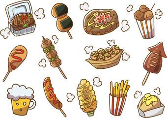 夏祭り・縁日・屋台食べ物セット　手描き