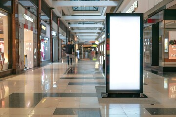 A modern shopping mall with a large LED sign displaying information to customers