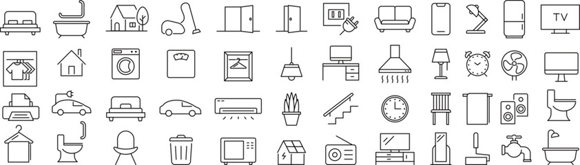 モノクロの生活に関する線画アイコンセット © syoko