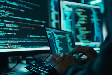 A coder debugging code on a computer screen, with lines of code and error messages, highlighting the problem-solving aspect of programming