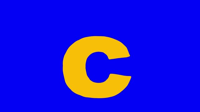 C letter small color forming blue screen. Cartoon animation compatibile part of alphabet serie. Hand drawn bold educational style good for education movies, presentation, learning alphabet.